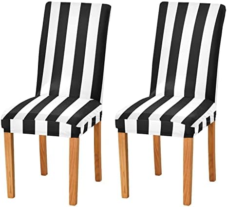 xigua Black White Stripes Chair Covers for Dining Room Set of 4 Stretchable Dining Chair Slipcover Washable Removable Parsons Chair Slipcover for Kitchen,Hotel,Restaurant