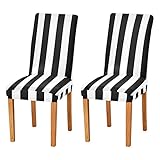 xigua Black White Stripes Chair Covers for Dining Room Set of 4 Stretchable Dining Chair Slipcover W