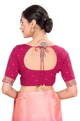 Image of Vamas Women's Silk Padded Self Design Half Sleeve Readymade Saree Blouse (X-1209.ELB)