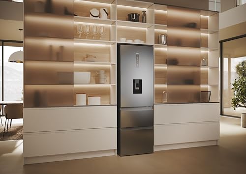 Haier 3D 60 Series 5 Freestanding Fridge Freezer with Water Dispenser, 3 Doors, Total No Frost, E Class, 357L Total Capacity, hOn App, AI & Wi-Fi Connected, Silver, 60x67x185 cm - HTW5618EWMG - Image 9