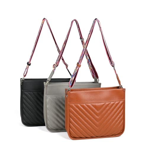 Image of Genuine Leather Crossbody Bags for Women Trendy Hobo Handbags Soft Quilted Shoulder Bag Purses with Adjustable Strap