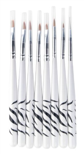 FOONEE Zebra Print Nail Art Builder Polish Painting Pen Brush Diy Decorations (White,Set of 8)