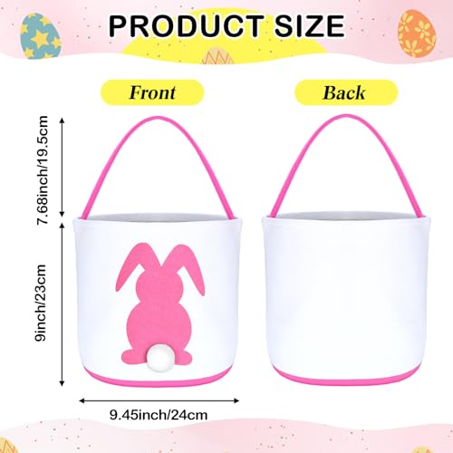 Image of Domensi 16 Pcs Easter Baskets for Kids Bunny Basket Bags Easter Basket Bulk Boys Girls Eggs Hunt Bag with Handles Fluffy Tails Printed Rabbit Bucket Tote for Easter Party Decoration Favor