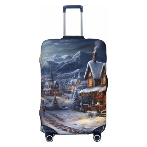 Christmas Village Luggage Cover Stretch Washable Suitcase Protector Suitcase Cover Anti-Scratch Luggage Sleeve Elastic Suitcase Case Protector Baggage Cover Fits 18-32 Inch