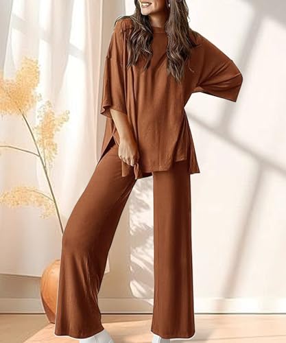 Women's Short Sleeve Tops and Long Pants Pajamas Soft Comfy 2 Piece Lounge Sets4