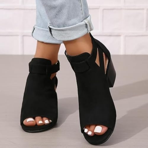 Womens Suede Peep Toe Chunky Heels Ankle Booties with Ankle Strap Cutout Wedge Back Zipper Sandals Dress Walking Boots4
