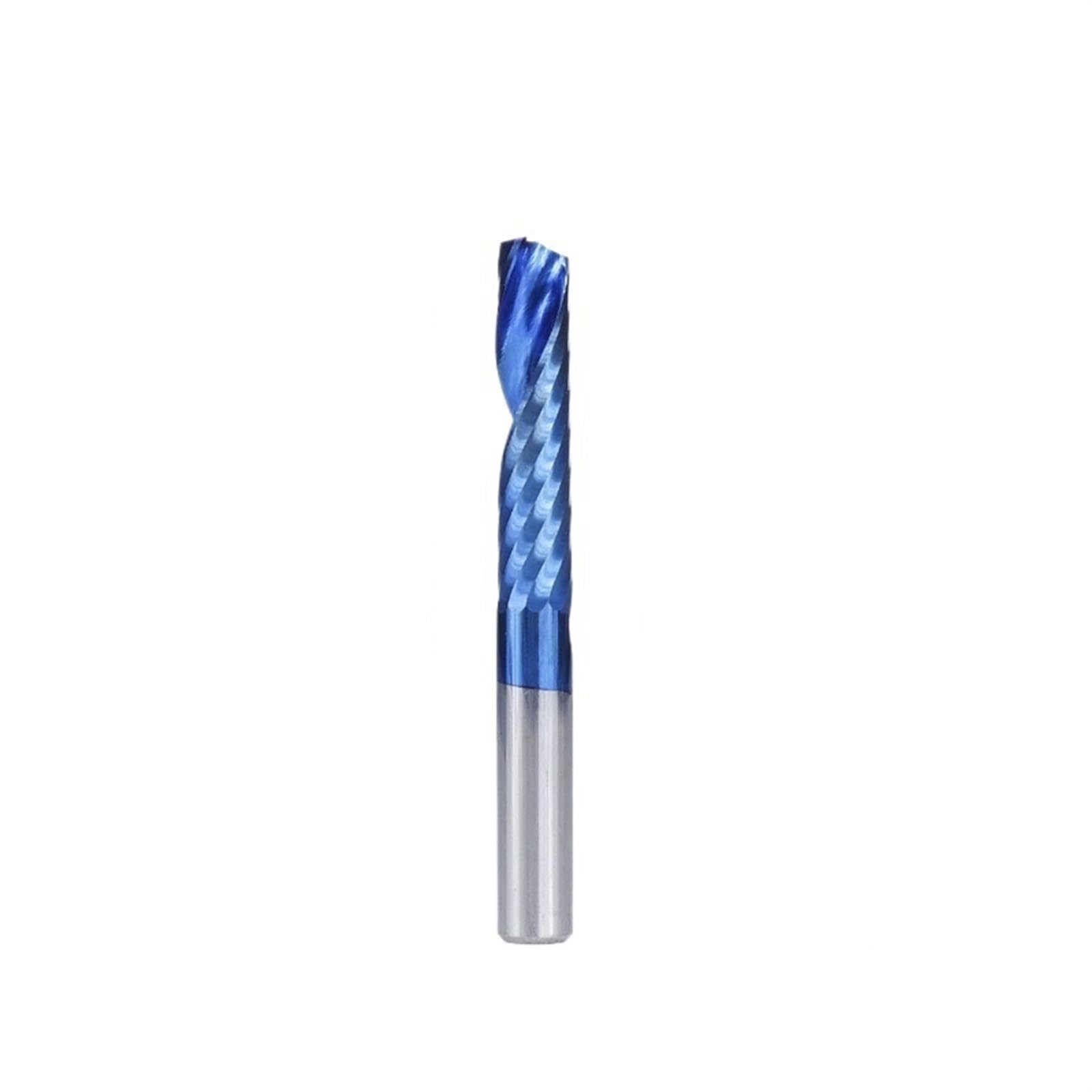 1 pieza de fresa de carburo de flauta O, vástago de 4 mm y 6 mm, con revestimiento azul, broca for enrutador CNC, fresa de extremo espiral de una sola flauta, brocas de corte y grabado.(4x22x45L)