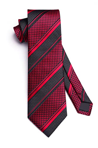 Image of HISDERN Mens Ties Set Stripe Plaid Ties for Men and Pocket Square Cufflinks Formal Silk Necktie Wedding Business