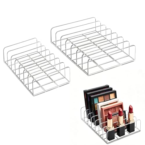 Makeup Palette Organizer 2 Pack Clear Acrylic Eyeshadow Palette Organizer 7-Slot Storage for Drawer Vanity & Countertop Dual Sizes for Palettes Blush & Contour
