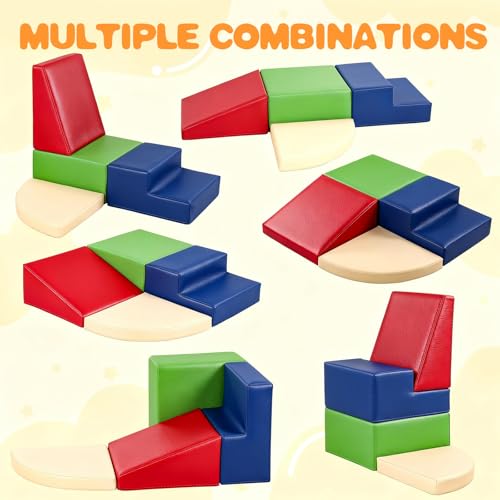 Image of Sumbababy Soft Climbing Blocks for Toddlers: Waterproof PU Leather Play Set - 4 PCS Indoor Climber Toys for Kids - Outdoor Playground Equipment - Ideal Gift for Daycare & Preschool