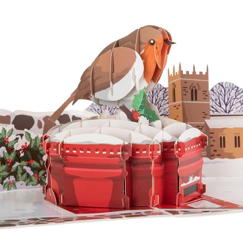 Cardology - Robin Christmas Pop Up Card | British Christmas Card for Grandparents, Parents & Neighbours, Ideal for Posting Abroad, Handmade