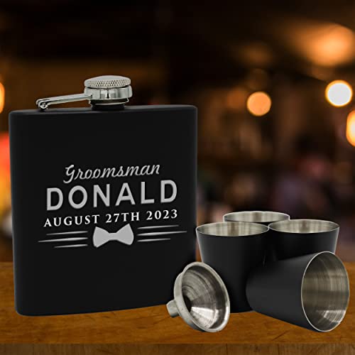 Personalized Black Matte Flask Set - Wedding Groomsmen - Custom Engraved And Monogrammed #TOP1