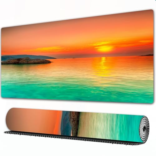 EOMKSE Grand Tapis de Souris de Jeu,Coucher de Soleil sur la mer. Con Dao. Viêt Nam,avec Bords surpiqués et Dos antidérapant,sous-Main pour Clavier et Souris,40x75 cm