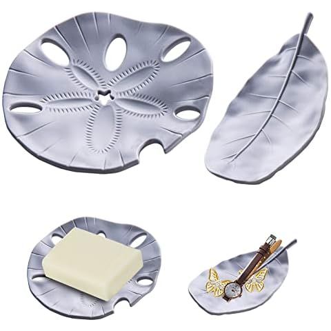 MUCO Soap Dish, 2 Pack Soap Holder, Leaf Soap Dish Starfish Soap Dish with Drain, Plastic Soap Holder for Bathroom Shower Necklace Jewelry Storage Box for Bathroom Kitchen Counter(Gray) Cover