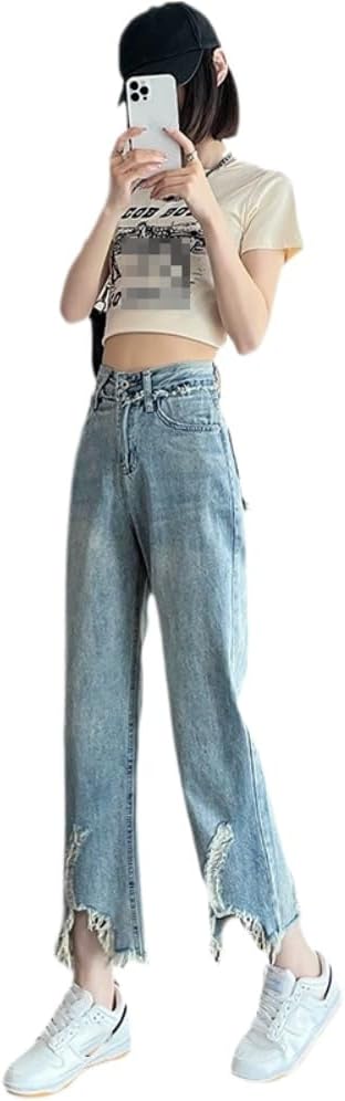 Widelegged Jeans for Women in Spring Clothes, Waist Loose Straight Pants