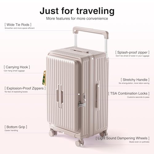 26-inch Carry-On Luggage, Top-Opening Carry-On Luggage, Rolling Luggage, Full PC Hardshell, Weekend Travel Luggage with Spinner, TSA Approved, Pink (Pink, 26-inch)2