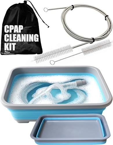 CPAP Cleaning Kit Hose and Mask for CPAP Hanger Dryer with 6.9 ft Thick Wire Brush, Collapsible Wash Basin, Compatible with 22mm and 15mm Hose, Extra Soft Bristles Cleaner CPAP Supplies