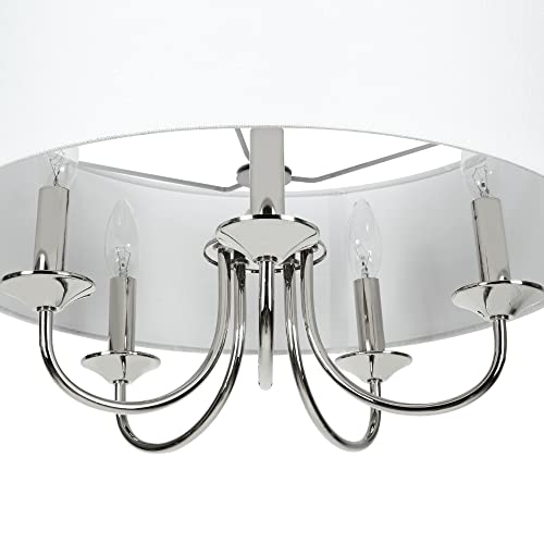 T&A Talent And Art Modern Nickel 5-Light Chandelier With White Linen Drum Shade,20" Simple Chain Pendant Light Lights For Foyer Dining Room Living Room #TOP7