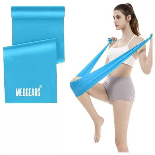 Image of Medgears Resistance Exercise Band for Workout, Stretching & Yoga | Natural Latex Thera Band for Home Gym, Strength Training, Pilates & Physiotherapy | Fitness Band for Men & Women- 5 Feet Each (Blue)