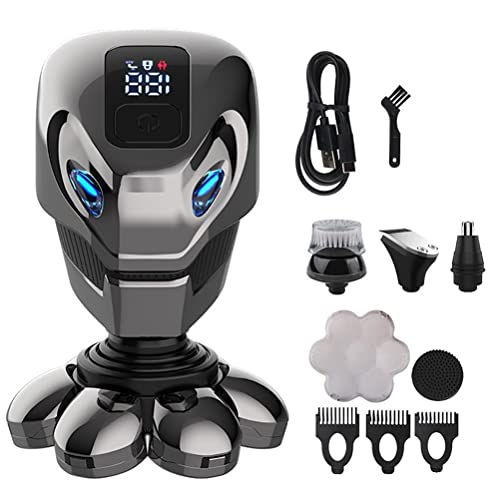 Maquinilla de afeitar eléctrica para hombre, 5 en 1, 4D, recargable, cabeza calva, afeitadora eléctrica, 7 cortadores flotantes, barba, nariz, oreja, recortadora de pelo, cepillo de limpieza facial