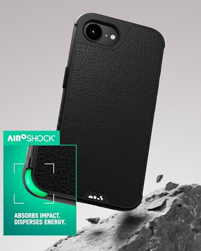 Image of Mous for iPhone 17e /16e Case MagSafe Compatible - Limitless 6.0 - Black Leather - Protective Shockproof Phone Cover