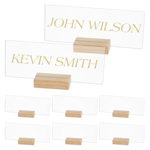 BENECREAT Ensemble de 8 plaque de Bureau Personnalisée pour Numéros de Table de Mariage Assiette Acrylique Vierge avec Base en Bois Couleur Soie de Maïs...