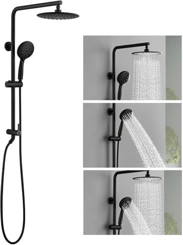Sistema de ducha de lluvia negro mate con rociador de mano, sistema de ducha expuesto SonTiy con soporte ajustable en altura, brazo de ducha ajustable 360°, manguera de 72 pulgadas para toda la familia miniatura 1