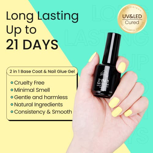 Chameleon 3Pcs 15Ml 2 In 1 Nail Glue And Base Gel Set For Acrylic Nails - Brush On Nail Glue For False Nails, Nail Glue For Press On Nails And Nail Tips, Gel Nail Polish Uv/Led Lamp Required #TOP3