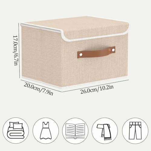 OUTBROS 3 Set Aufbewahrungsbox mit Deckel, Stoffboxen 26×20×17cm, Beige – Ansicht 4