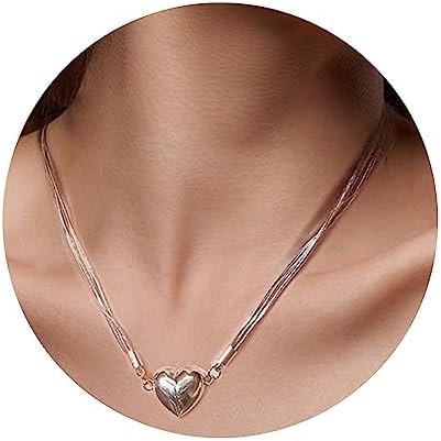 Heart Necklace for teen girls,y2k Magnetic Necklace jewelry for Taylor Concert Outfits,silver necklace Big heart puffy pendant as teen girl gift on birthday, Dainty heart necklaces for women jewelry