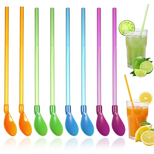 8 Pcs Hard Plastic Spoon Straw 9 Inch Reusable Straw Spoons Snow Cone Spoon Straws Detachable Straws Milkshake Spoons for Drinking Cocktail Stirrer Coffee Hot Drinks Assorted Colors