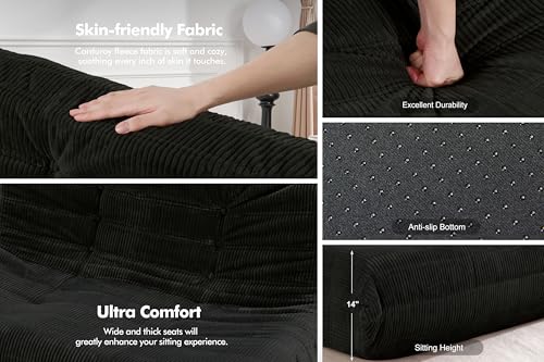 كرسي بين باج من كانسونا، كرسي بين باج عملاق للكبار، كرسي مريح كبير بجانب المدفأة، كرسي بين باج مريح مع حشوة ميموري فوم، اريكة ارضية للمنزل وغرفة المعيشة (اسود، 3 مقاعد)