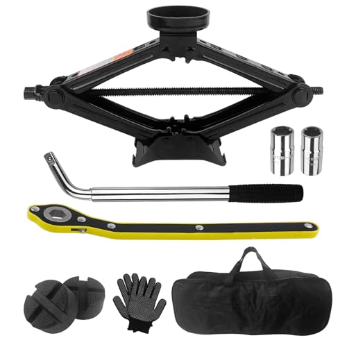 Nicphyn - Nicphyn 2,5T Cric Voiture de Levage avec Clé pour Écrous Roue, Crique Voiture avec Poignée à Cliquet, Cric Ciseaux Portable pour Changement de Pneu Garage Réparation