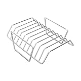 perfk Parrilla para Costillas de Acero Inoxidable para Asar Pollo, bistec, chuletas de Cordero, Soporte para Costillas para Asar en casa, Plata