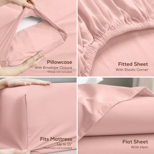 Image of Utopia Bedding Queen Size Sheet Set - 4 Piece Bed Sheets, Soft and Breathable Microfiber, Includes 1 Fitted Sheet, 1 Flat Sheet and 2 Pillowcases - Oeko Tex (Tea Pink)