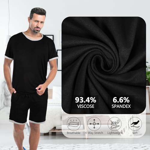 2 Sets Men's Pajamas Short Sleeve Pyjama Modal Sleepwear Shorts with Pockets Nightwear Soft Comfy Pjs Set3