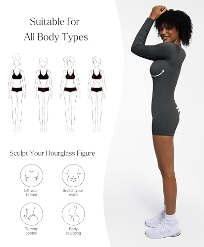 Popilush Long Sleeve Jumpsuit for Women Athletic Romper Gray XXL - image 3