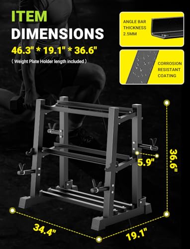 Image of YOLEO Dumbbell Rack, Adjustable & Compact Weight Rack for Dumbbell, Kettlebell, Barbell, Heavy Duty Weight Storage Organizer, Space-Saving Dumbbell Storage Stand Holder for Home Gym - 1100LBS Capacity (Rack Only)