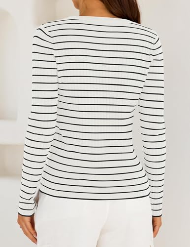 ZESICA Womens Long Sleeve Striped Shirts V Neck Button Up Sweater Casual Loose Basic Tops Trendy Spring Clothes4