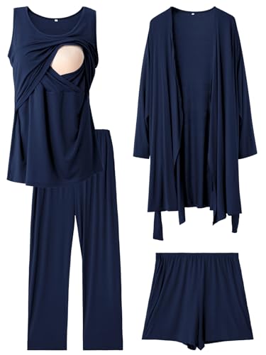 Rnxrbb - Rnxrbb Year-Round Nursing Pajamas Robe Set Postpartum Pj,Navy-M - Best Deal on Amazon