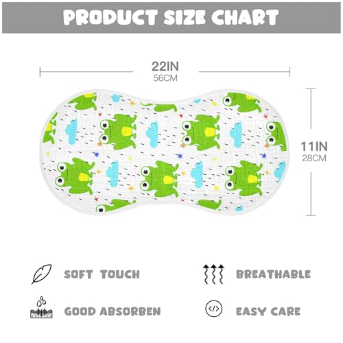 xigua Green Frogs Muslin Baby Burp Cloths Set of 4, Super Soft & Absorbent Burping Rags, Cotton Burp Clothes Shower Gift for Newborn, Baby Girls and Boys4