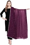 Chandrakala Dupatta for Women, Shawl Scarf Wrap Chunni,Wine Silver Drops (D290WIN)
