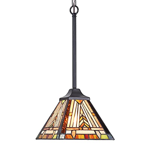 Up To 40% OFF Cotoss Tiffany Mini Pendant Light Fixtures Hanging Lamp 1 Light Mission Style Stained Glass Lamp Shade Hanging Lights for Kitchen Island Covered Porch