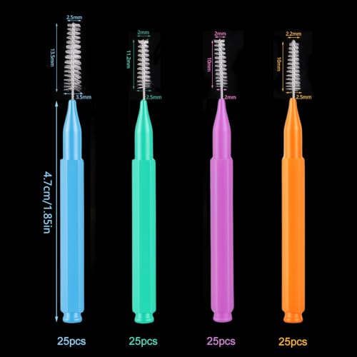 Image of 100 Pcs Interdental Brushes, 4 Sizes Braces Flossers for Cleaner Braces Brush Soft Dental Brushes Toothpicks Dental Floss Picks Dental for Braces Oral Cleaning(4 Colors)