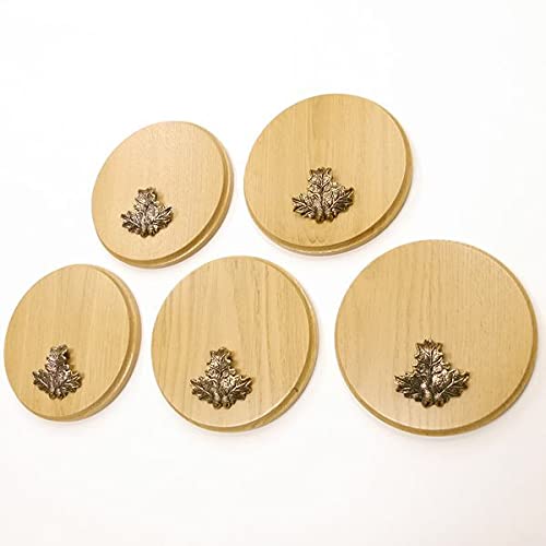 GTK Oferta 5 placas de cuña redondas de roble claro AF 17 cm, tabla cuña, tabla de especias, placa de trofeo, con 5 hojas de roble, portada pequeña