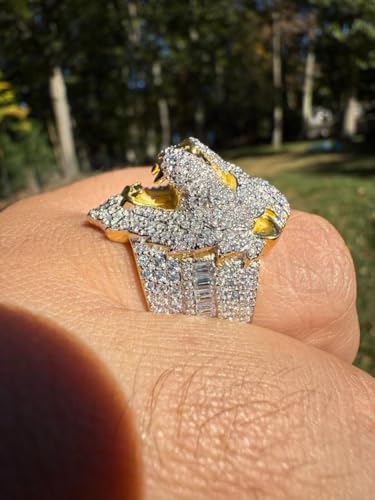 Gold Moissanite Lion Ring for Men – 14k Gold Vermeil Over 925 Silver – 3.15ct VVS D Iced Hip Hop Ring – Heavy 3D Lion Head Pinky Ring4