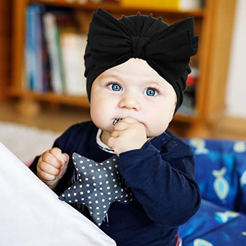 3 Pieces Baby Bow Knot Turban Hats Beanie Headwraps For Toddlers Girls (Black, White, Grey) #TOP4