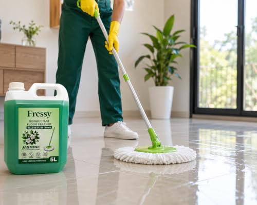 Image of FRESSY Disinfectant Floor Cleaner Liquid 5L - Jasmine Bloom Multi-Surface Cleaner for Bathroom, Tiles, Marble, Granite & Mosaic | Kills 99.9% Germs | Long Lasting Fragrance