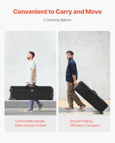 Image of VEVOR Studio Equipment Trolley Case, 51.57 x 14.37 x 14.96 in / 131 x 36.5 x 38 cm, Rolling Camera Bag, Carrying Bag with Wheels Straps Padded Compartment Handle, for Light Stands, Tripods, Telescopes