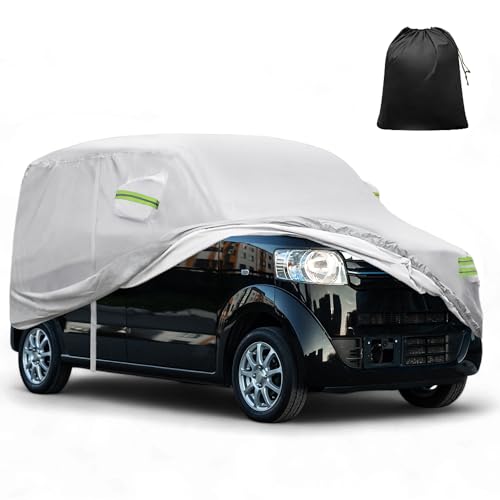 X AUTOHAUX Waterproof Car Cover Aluminum Film Car Outdoor Full Car Cover for Honda N-Box with Windproof Rope Hook 350x148x165cm/137.80"x58.27"x64.96" Silver Tone